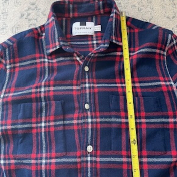 🧡3/15 TOPMAN Red Blue Plaid Cotton Shirt Men's S - Picture 6 of 13